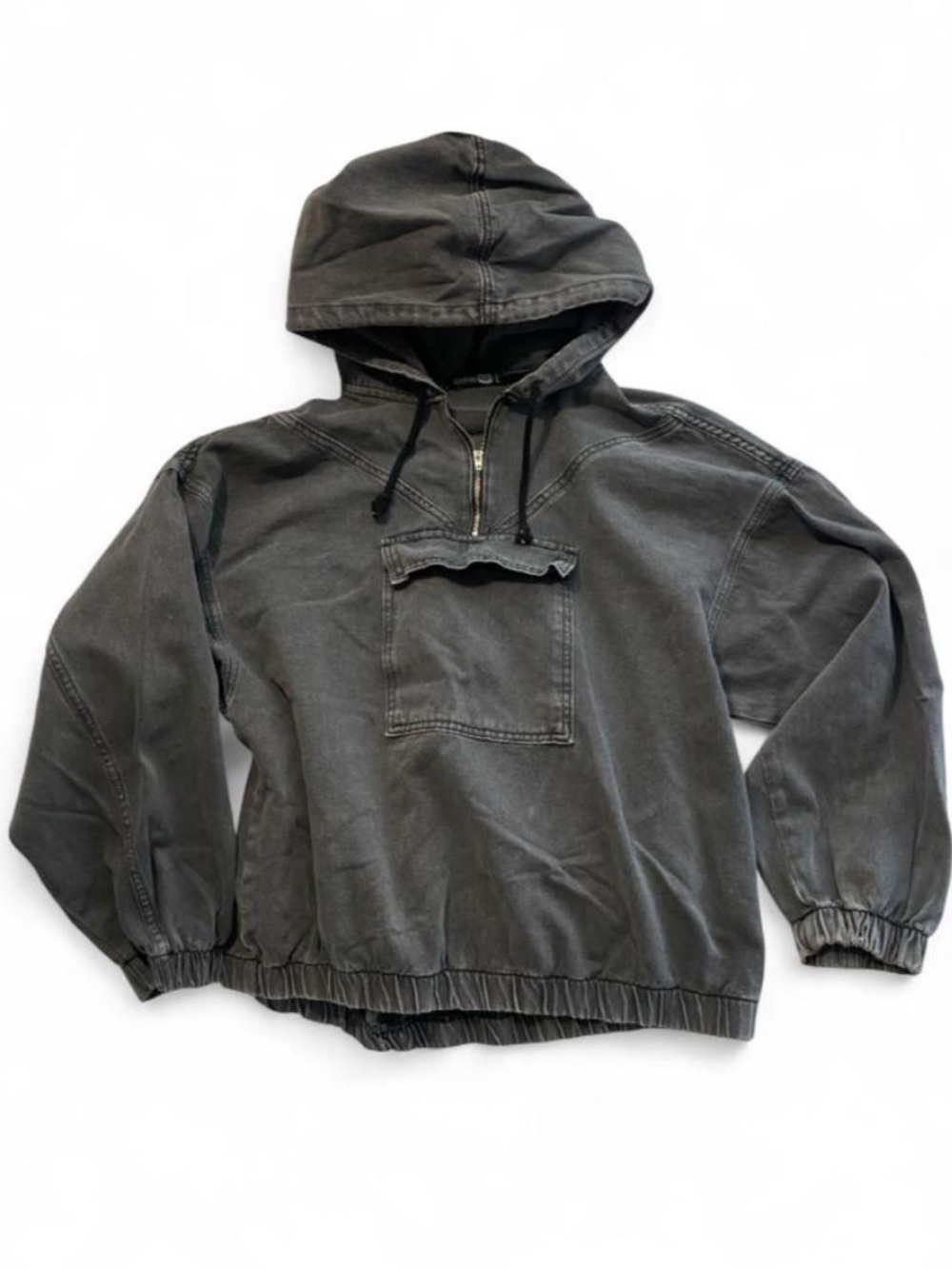 Charcoal Denim Oversized Quarter Zip Utility Hoodie Pullover Size 12 XL